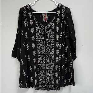 Johnny Was Ridden black eyelet tunic blouse